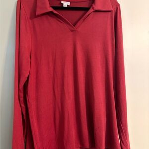 LuLaRoe Long Sleeve V-Neck Polo Style Top in Red